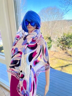 Emilio Pucci Floral Print Scarf Shawl in Pink, Purple & Blue